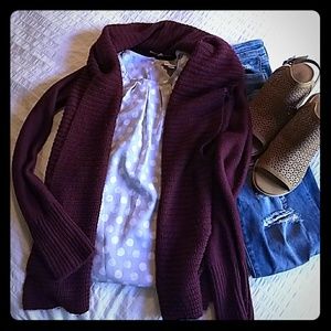 Ambiance Apparel Burgundy Open Cardigan